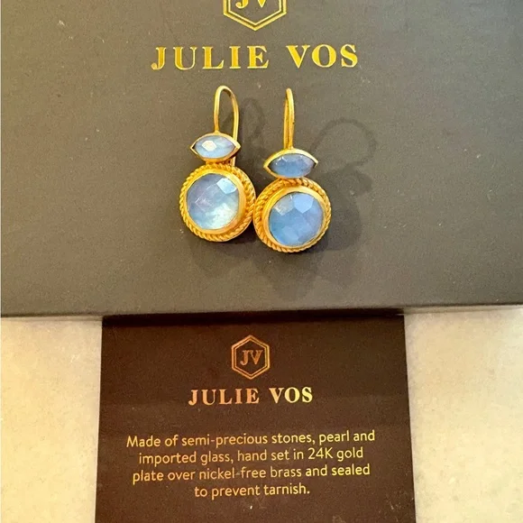 Julie Vos Gold and Blue Moonstone Earrings - Picture 4 of 4